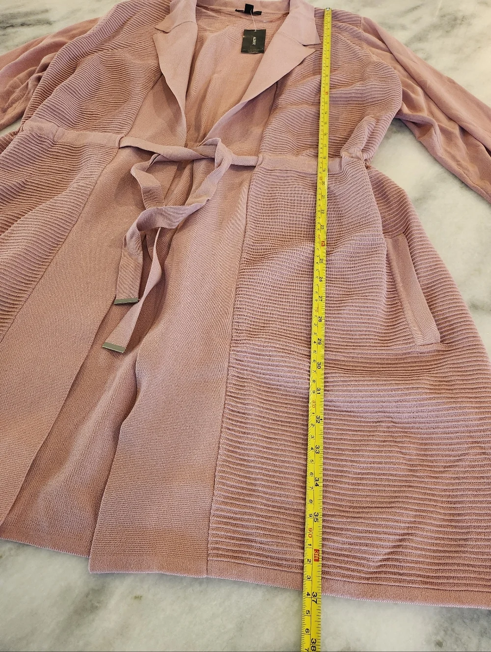 Alfani Ribbed Tie-Waist Long Cardigan Robe - Pottery Clay - Women's Size XXL - Picture 3 of 5